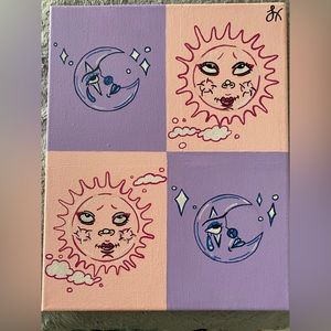 11x14 inch hand made painting. Pastel pink and purple sun and moon! 3d canvas.